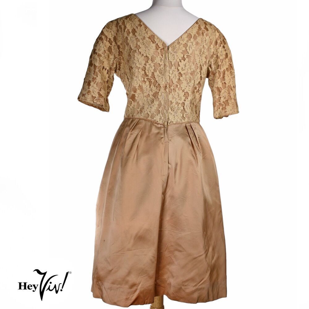 Vintage 50s 60s Emma Domb Satin Lace Party Dress w Crinoline B36 W 29 - Hey Viv - Picture 4 of 9